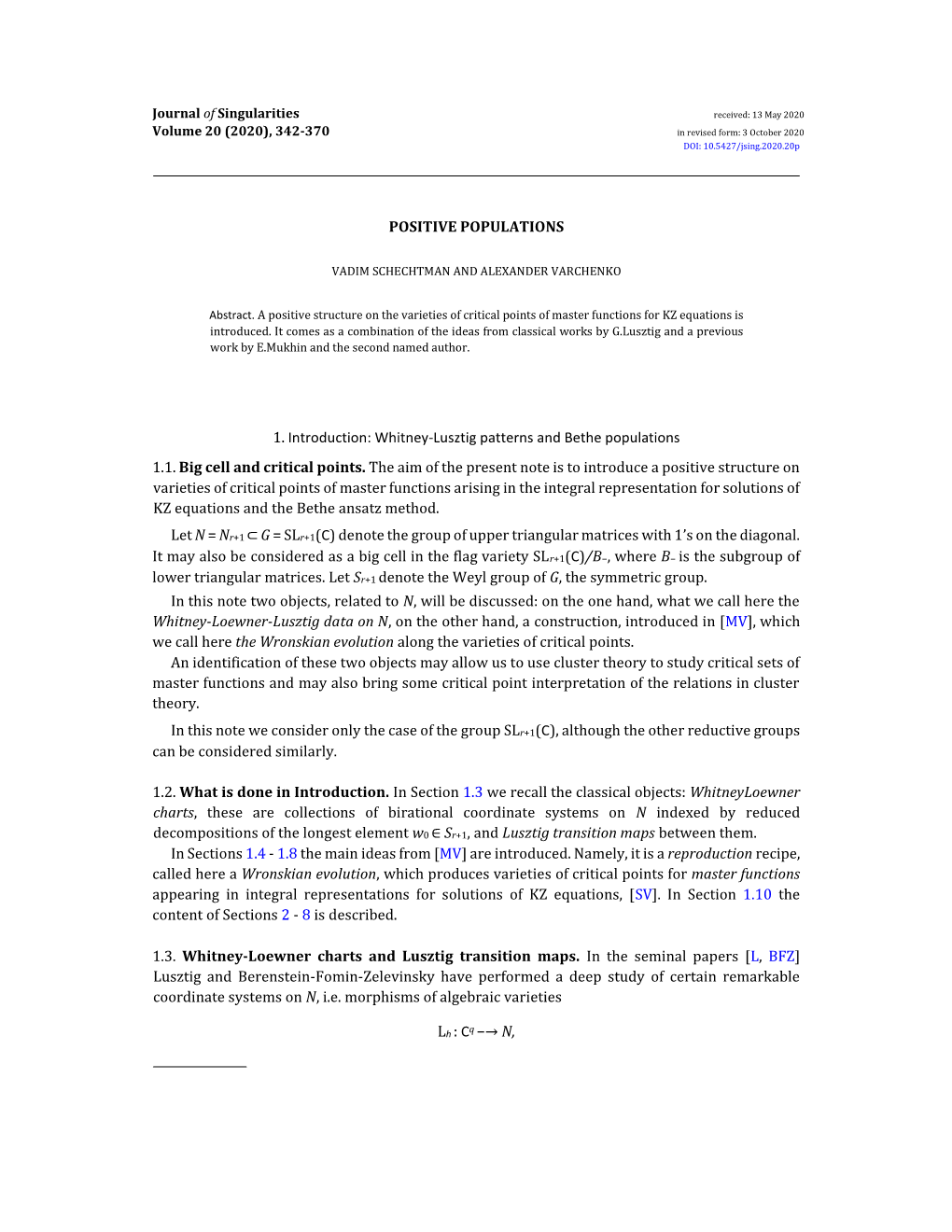 Whitney-Lusztig Patterns and Bethe Populations 1.1. Big Cell and Critical Points