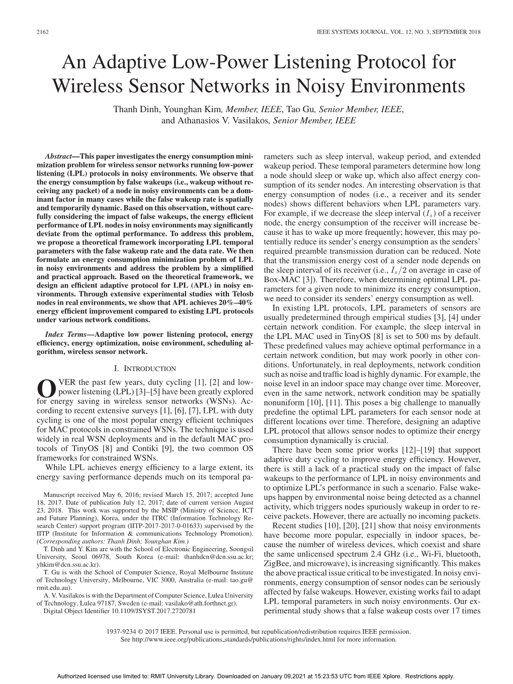 An Adaptive Low-Power Listening Protocol for Wireless Sensor Networks in Noisy Environments