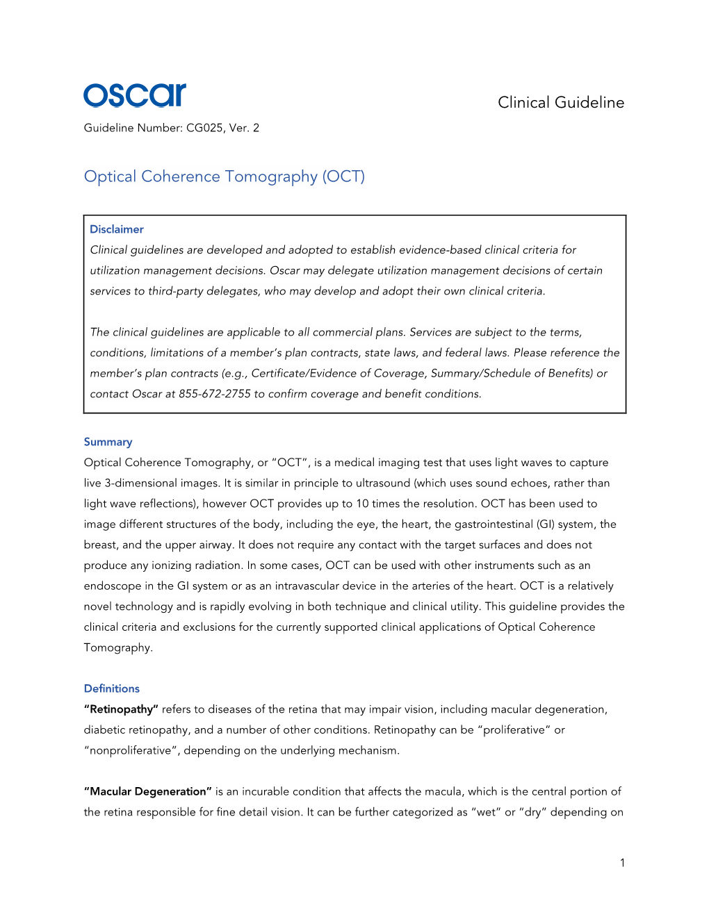 Clinical Guideline Optical Coherence Tomography (OCT)