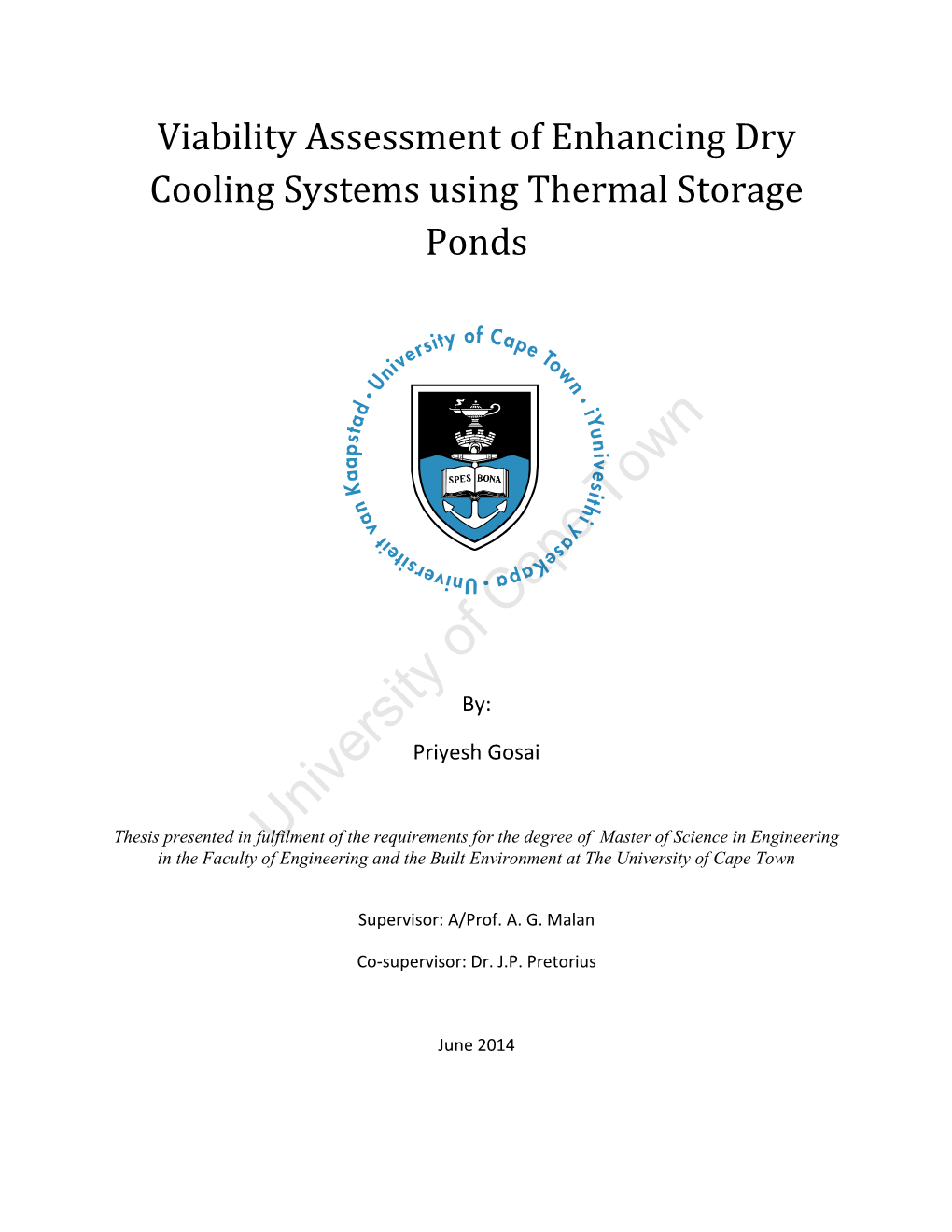Viability Assessment of Enhancing Dry Cooling Systems Using Thermal Storage Ponds
