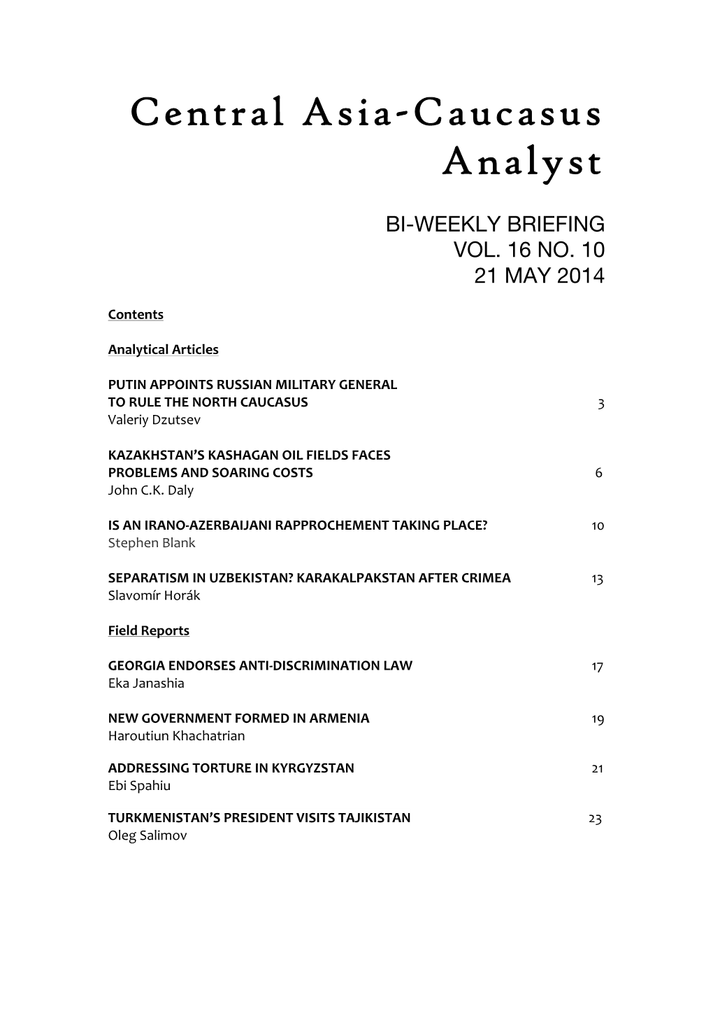 Central Asia-Caucasus Analyst