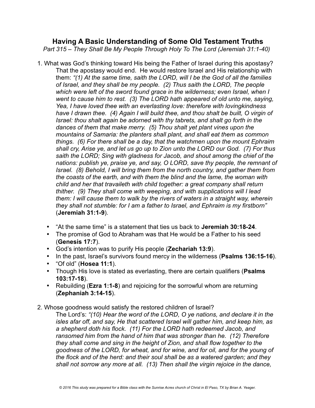 Having a Basic Understanding of Some Old Testament Truths Part 315 – They Shall Be My People Through Holy to the Lord (Jeremiah 31:1-40)