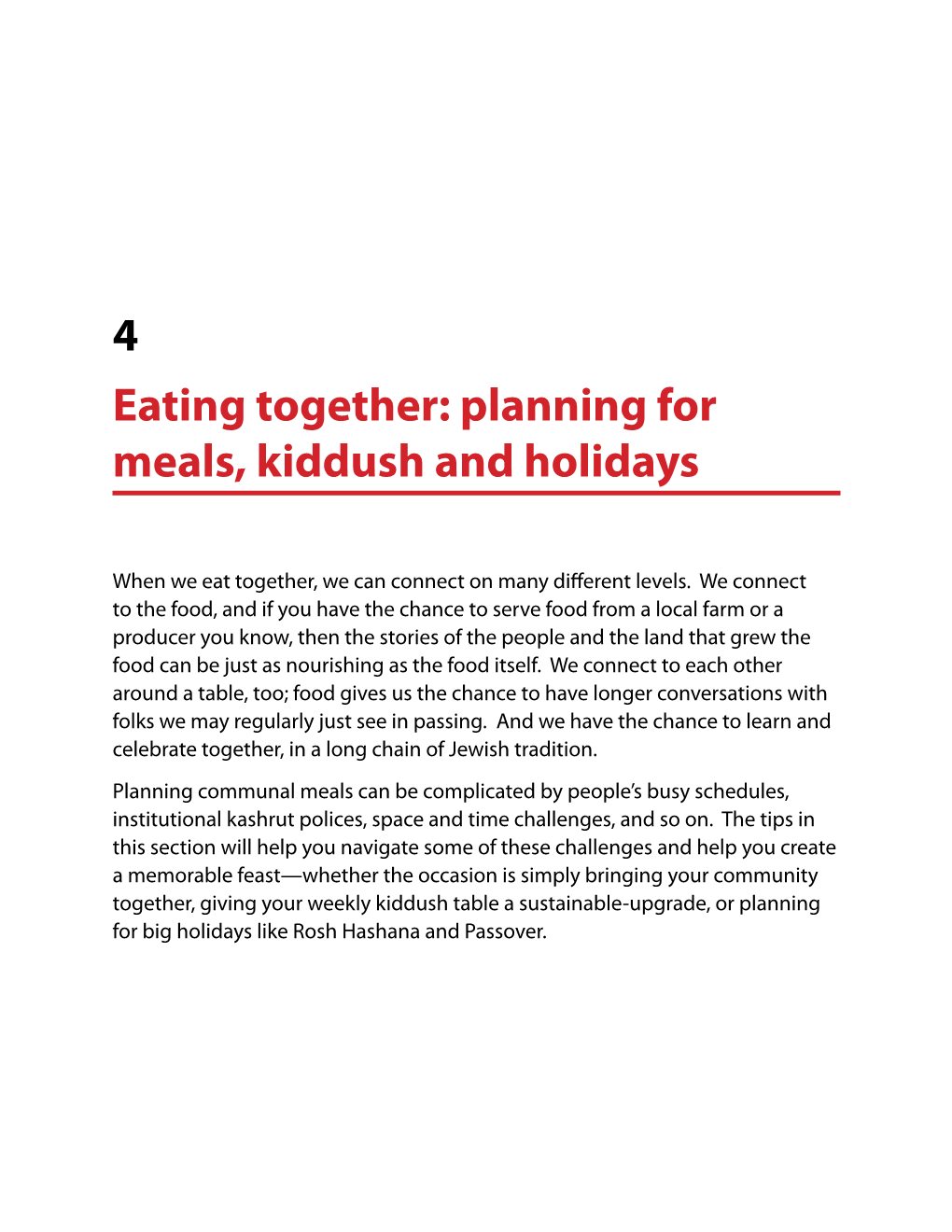 4 Eating Together: Planning for Meals, Kiddush and Holidays