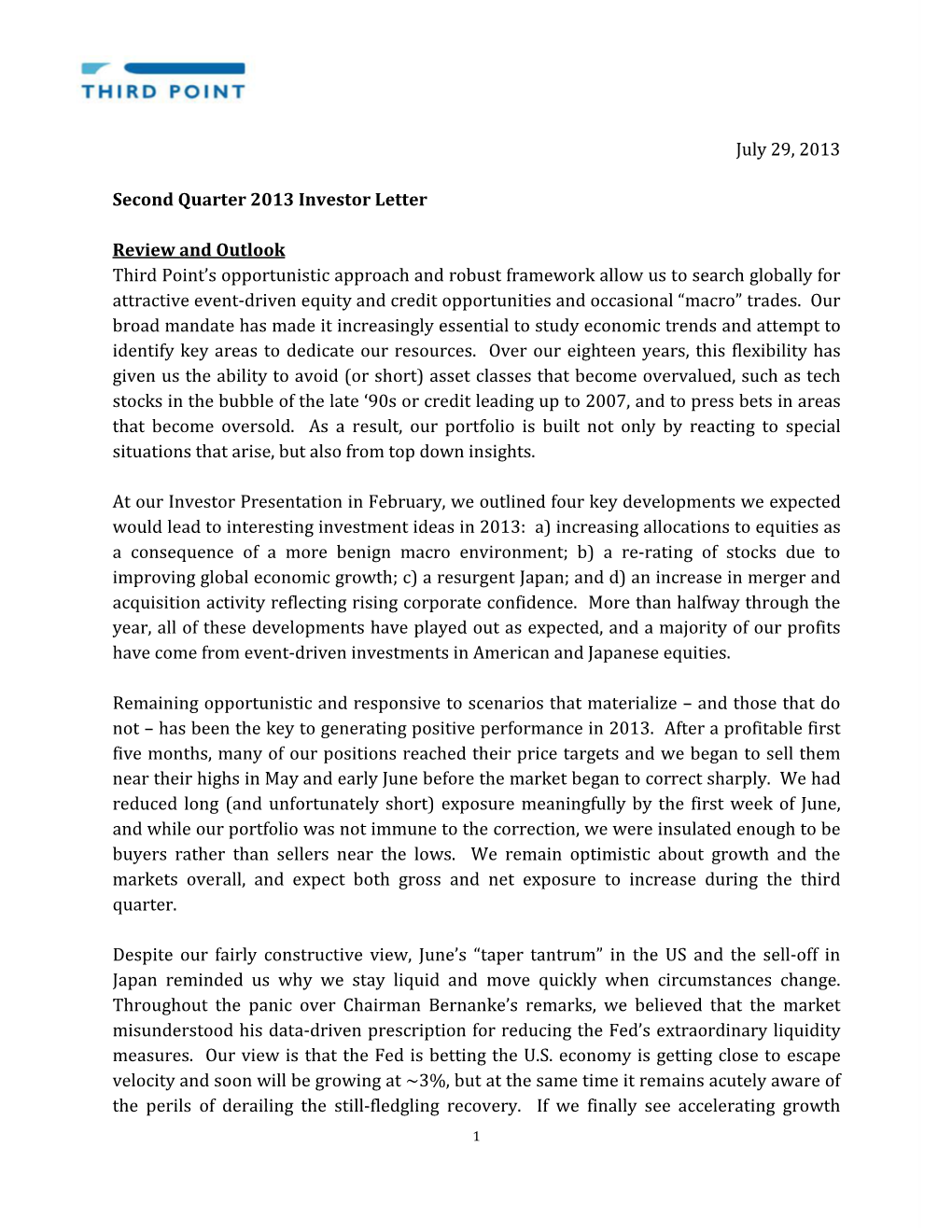 Investor Letter