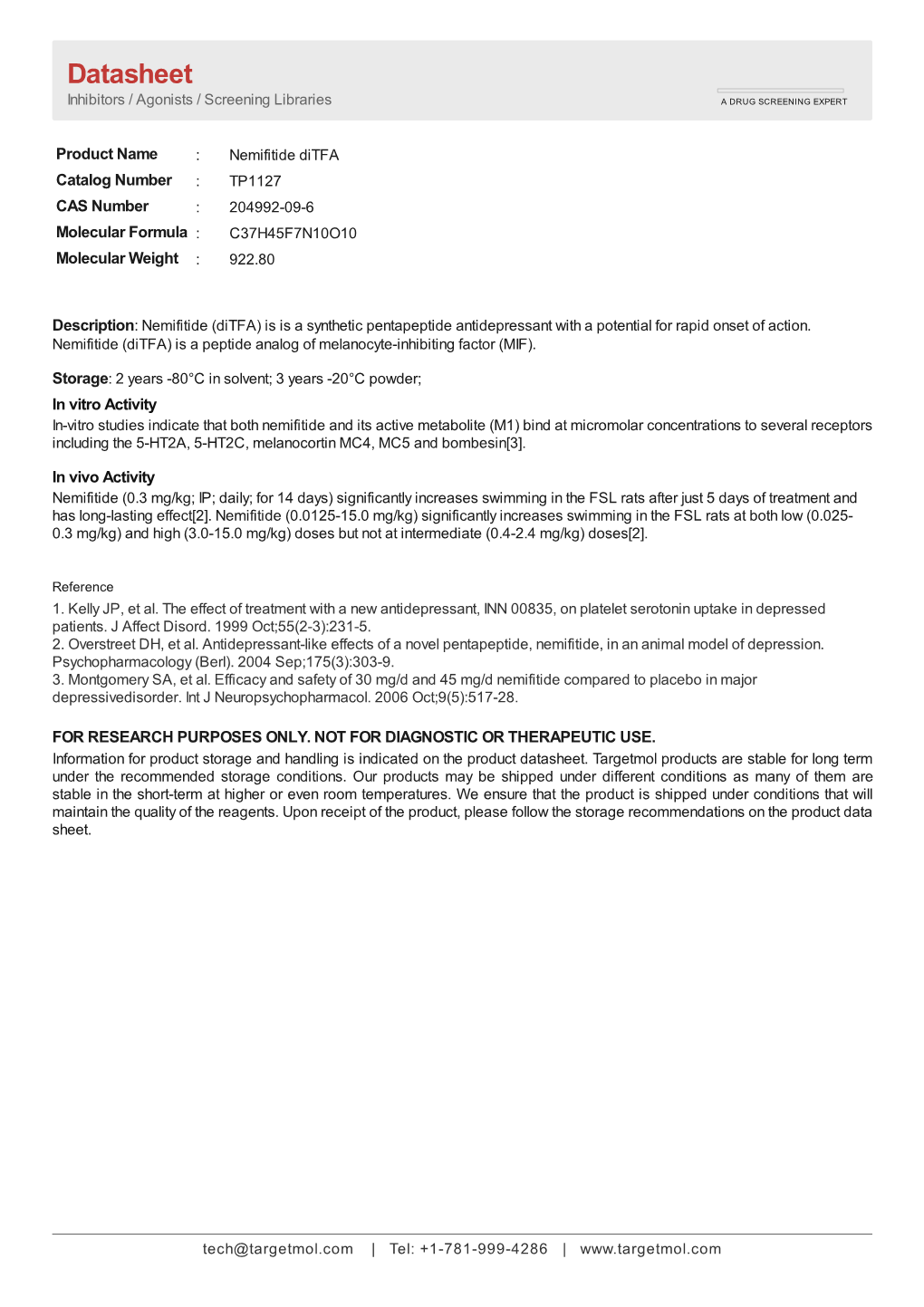 Datasheet Inhibitors / Agonists / Screening Libraries a DRUG SCREENING EXPERT