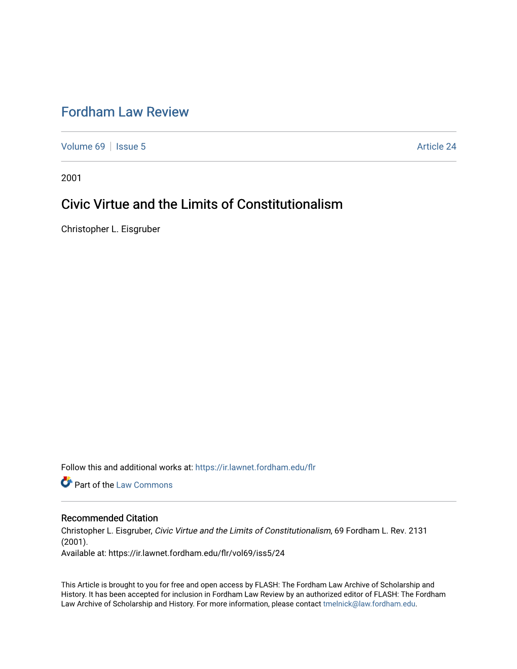 Civic Virtue and the Limits of Constitutionalism