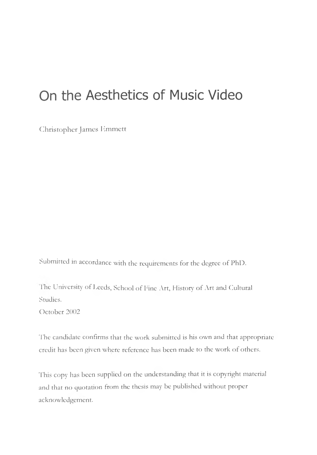 On the Aesthetics of Music Video