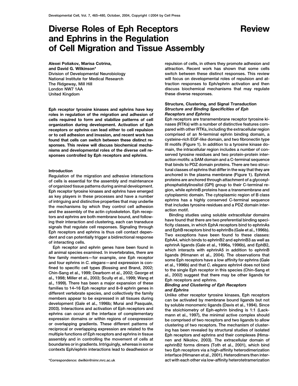 Review Diverse Roles of Eph Receptors and Ephrins in The