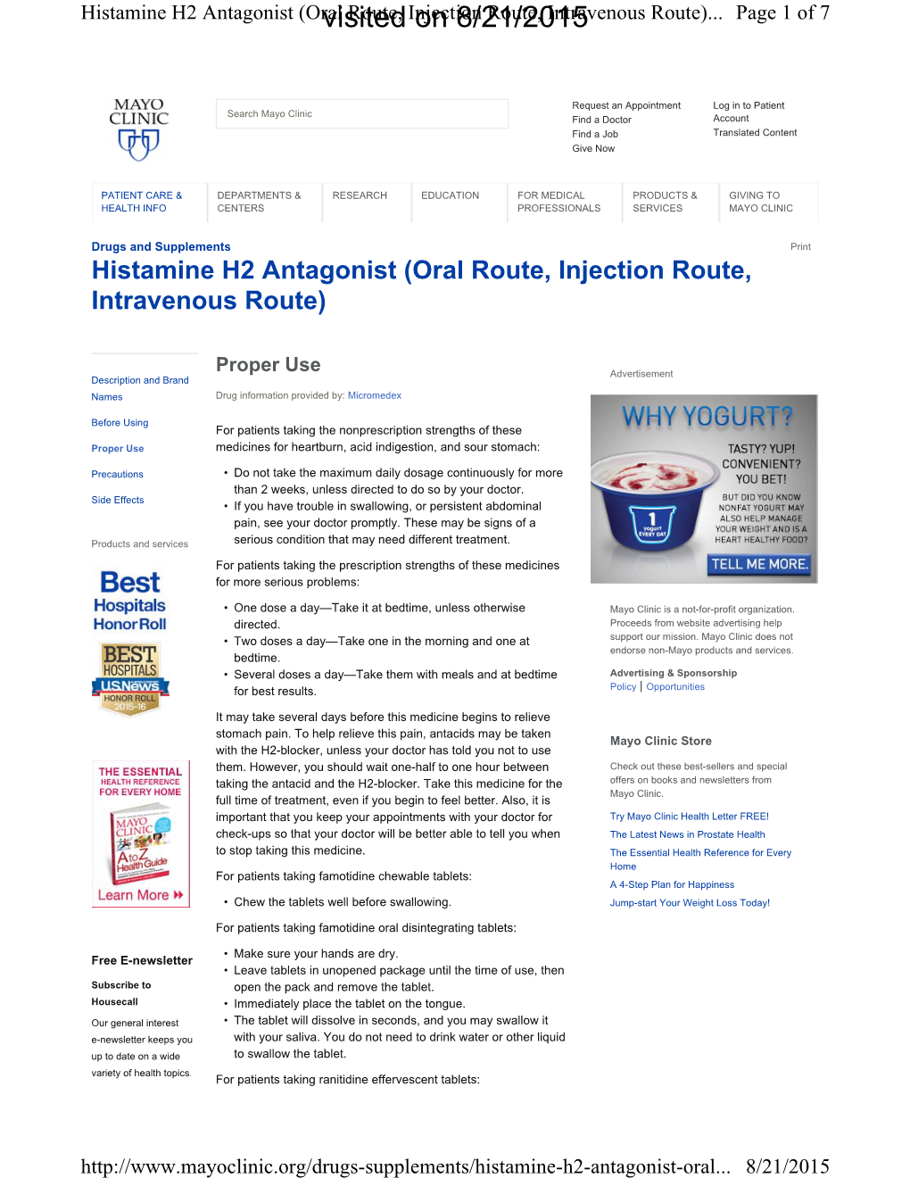 Histamine H2 Antagonist (Oral Route, Injection Route, Intravenous Route)