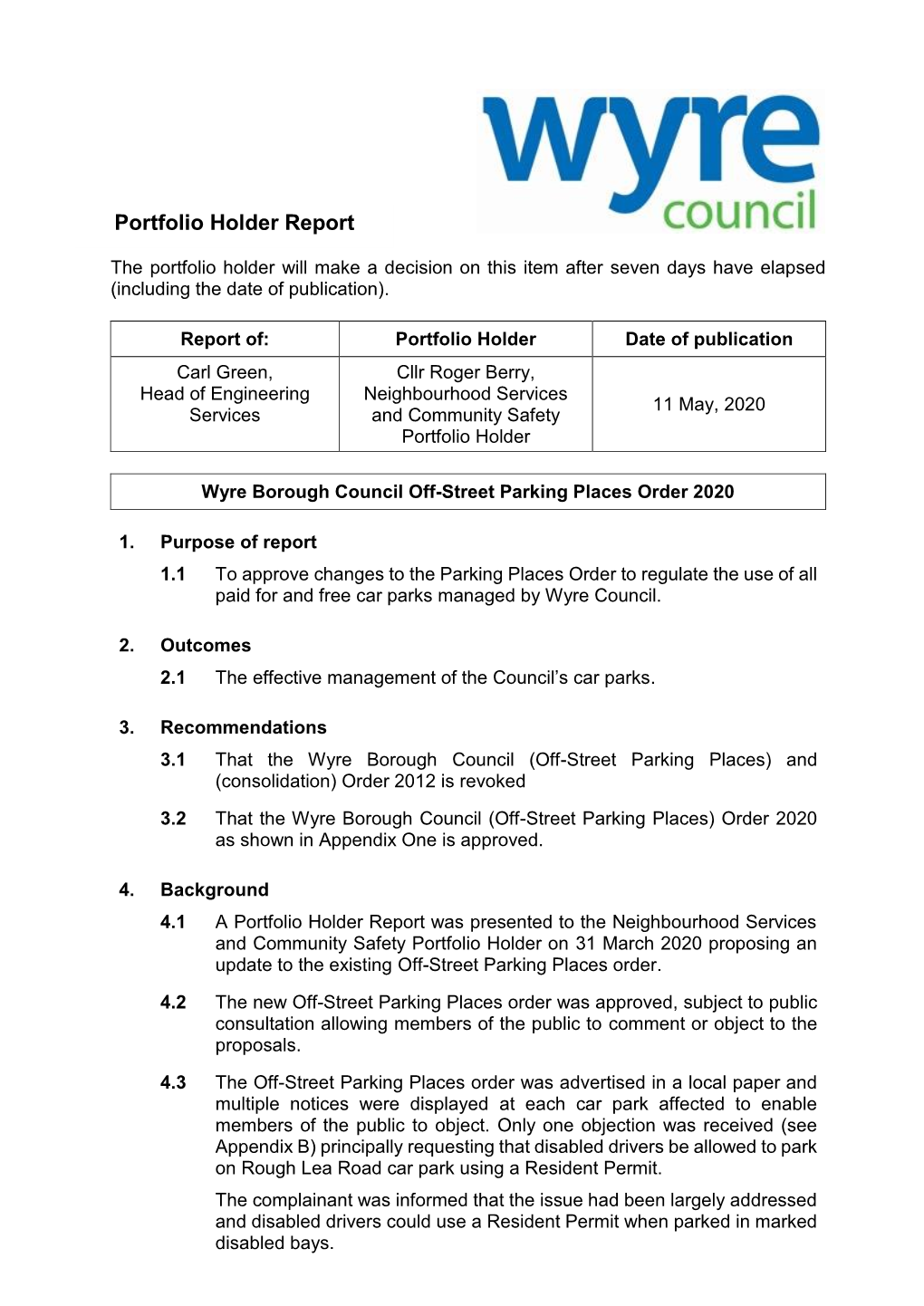 Wyre Borough Council Off-Street Parking Places Order 2020 PDF 1 MB