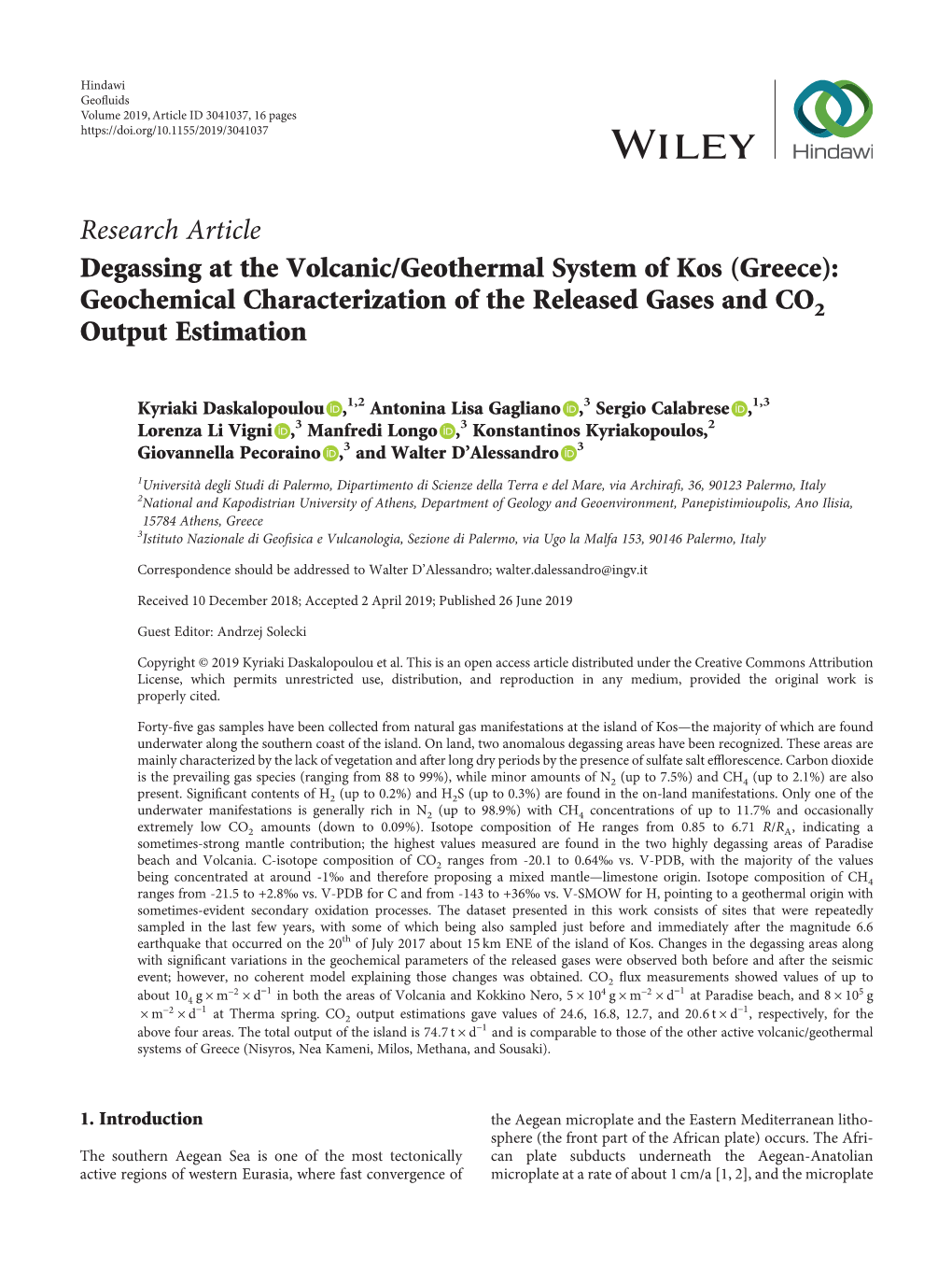 Degassing at the Volcanic/Geothermal System of Kos (Greece): Geochemical Characterization of the Released Gases and CO2 Output Estimation