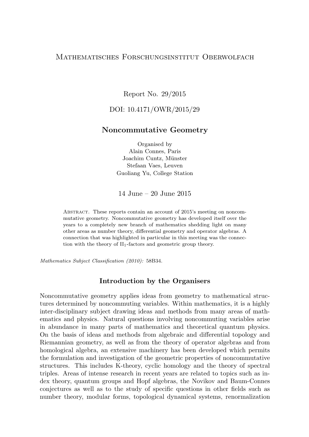 Noncommutative Geometry