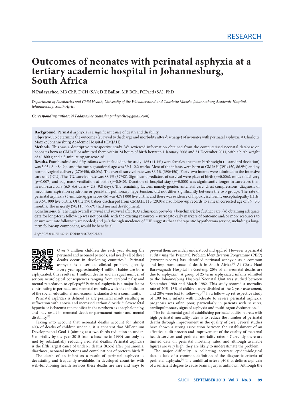 Outcomes of Neonates with Perinatal Asphyxia at a Tertiary Academic