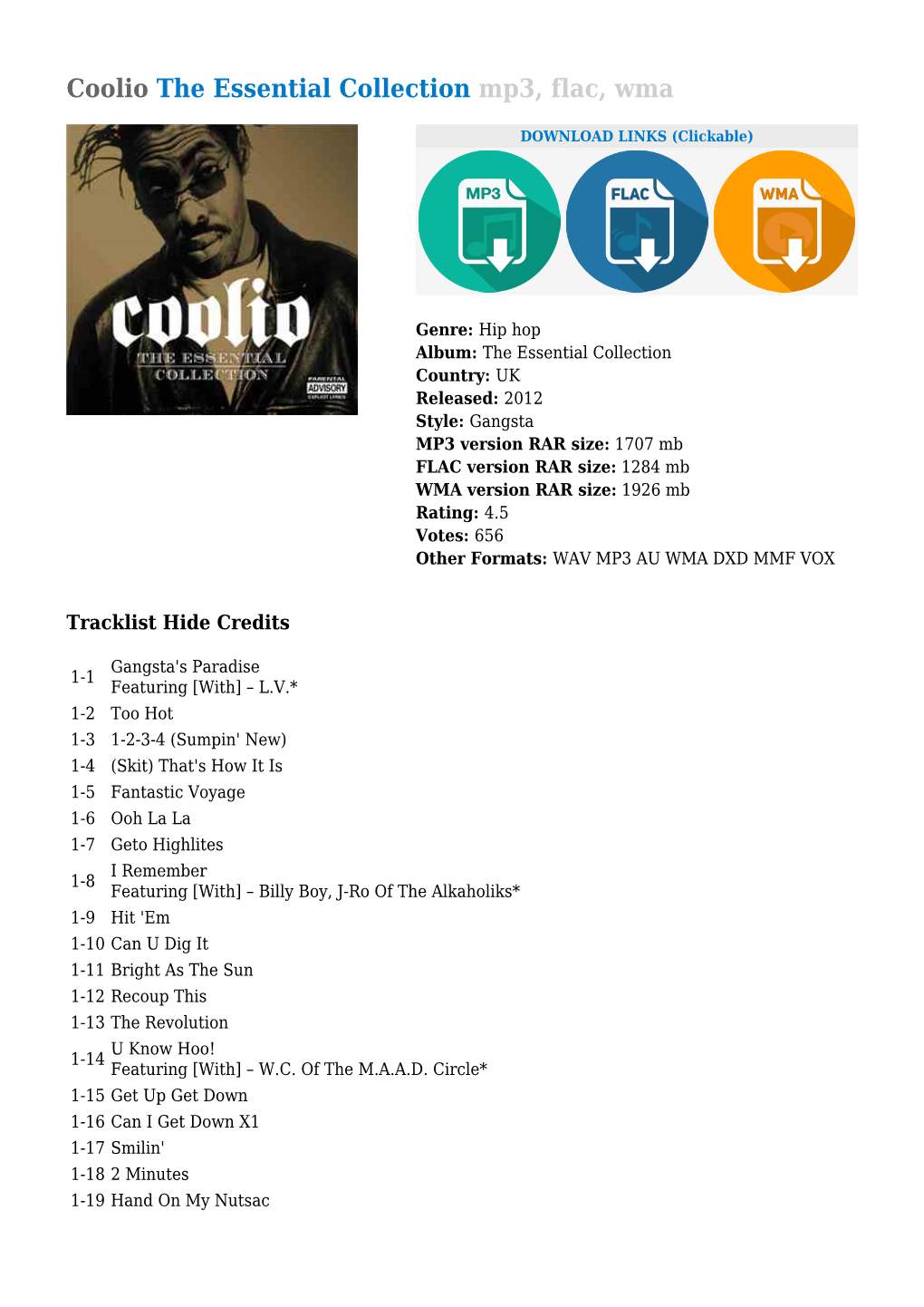 Coolio the Essential Collection Mp3, Flac, Wma