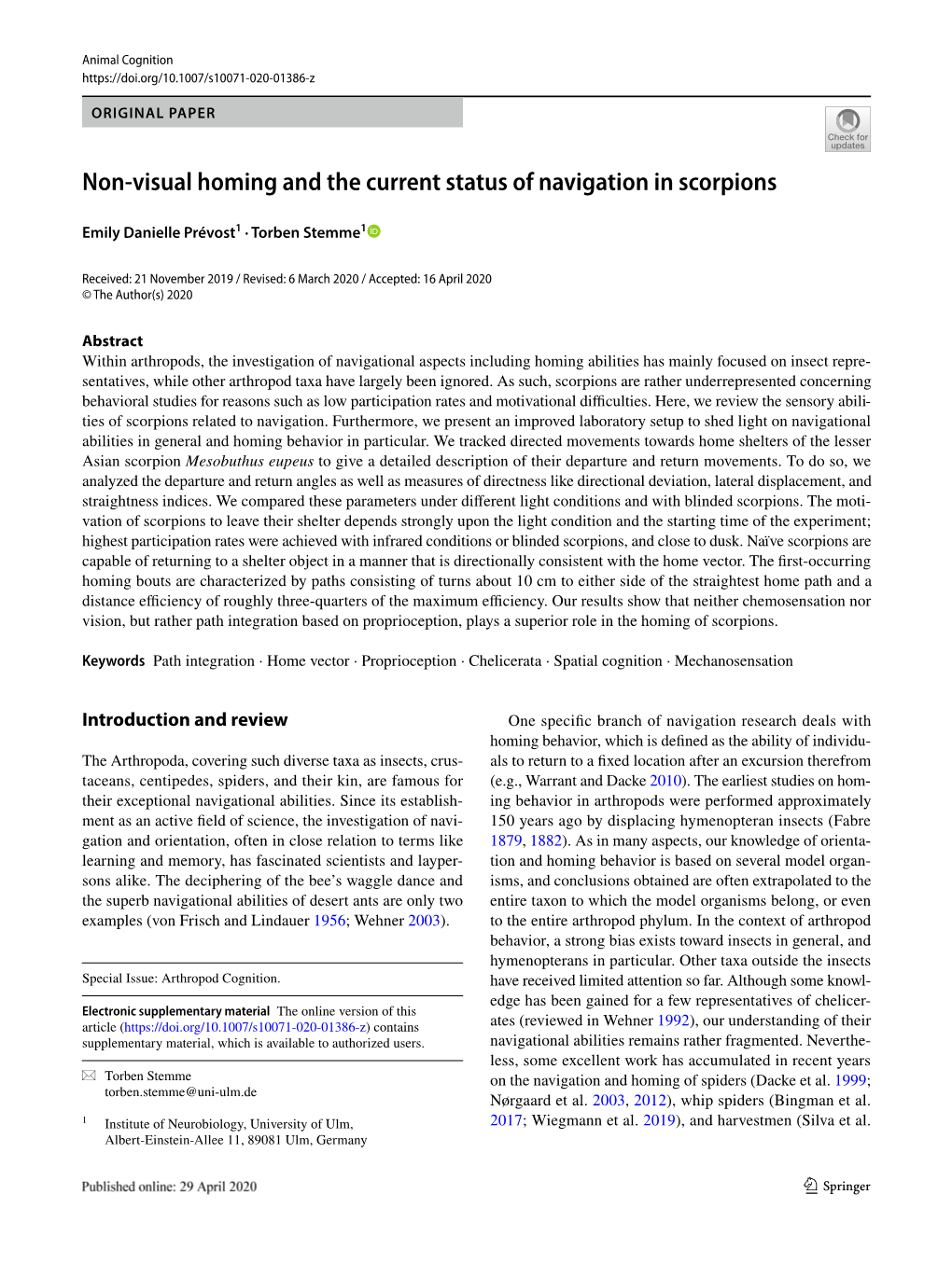 Non-Visual Homing and the Current Status of Navigation in Scorpions