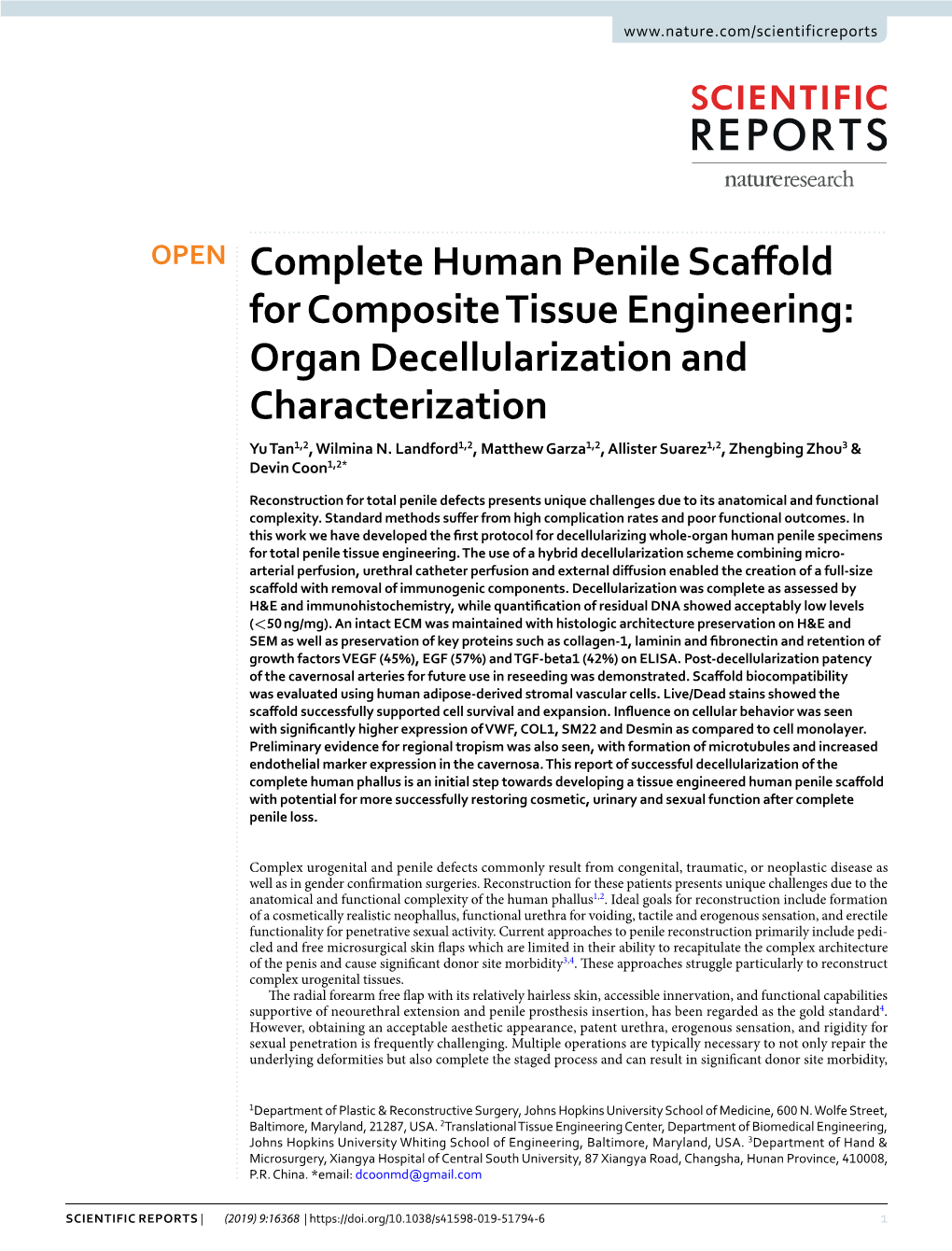 Complete Human Penile Scaffold for Composite Tissue Engineering