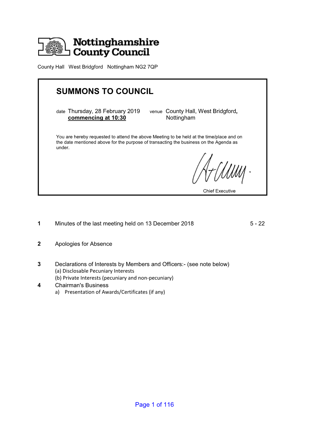 Summons to Council