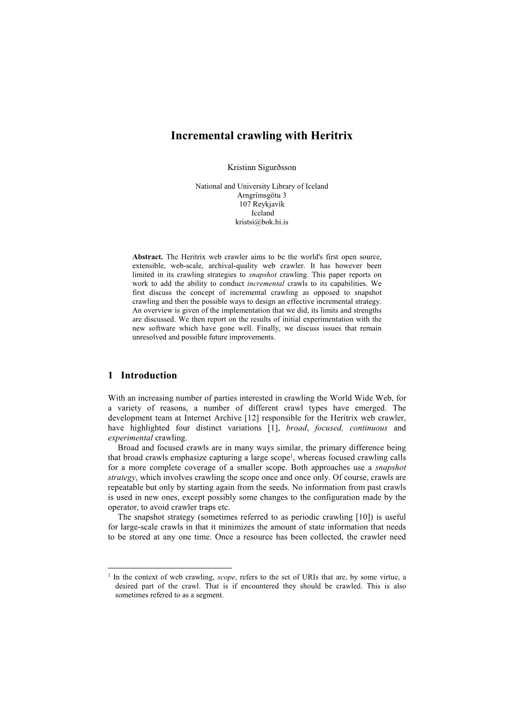 Incremental Crawling with Heritrix