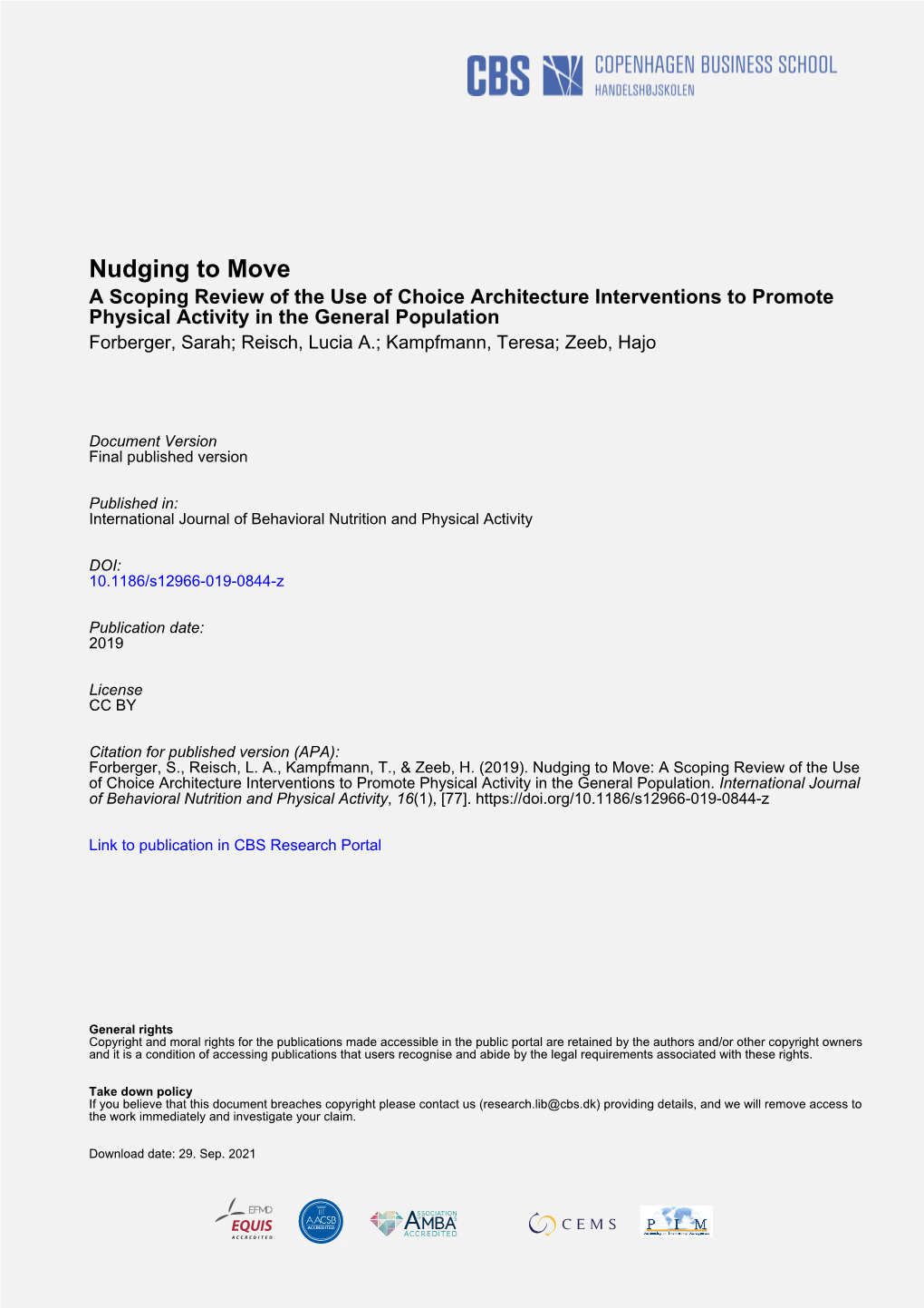 Nudging to Move: a Scoping Review of the Use of Choice Architecture Interventions to Promote Physical Activity in the General Population