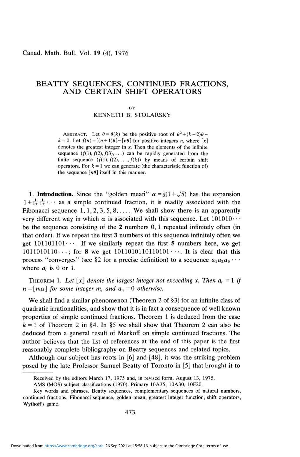 Beatty Sequences, Continued Fractions, and Certain Shift Operators