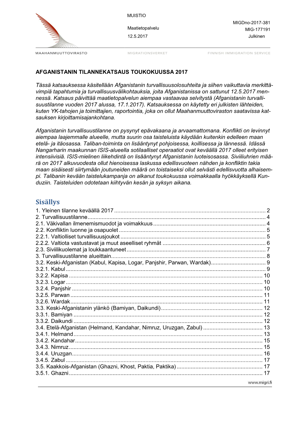 Afganistanin Tilannekatsaus Toukokuussa 2017