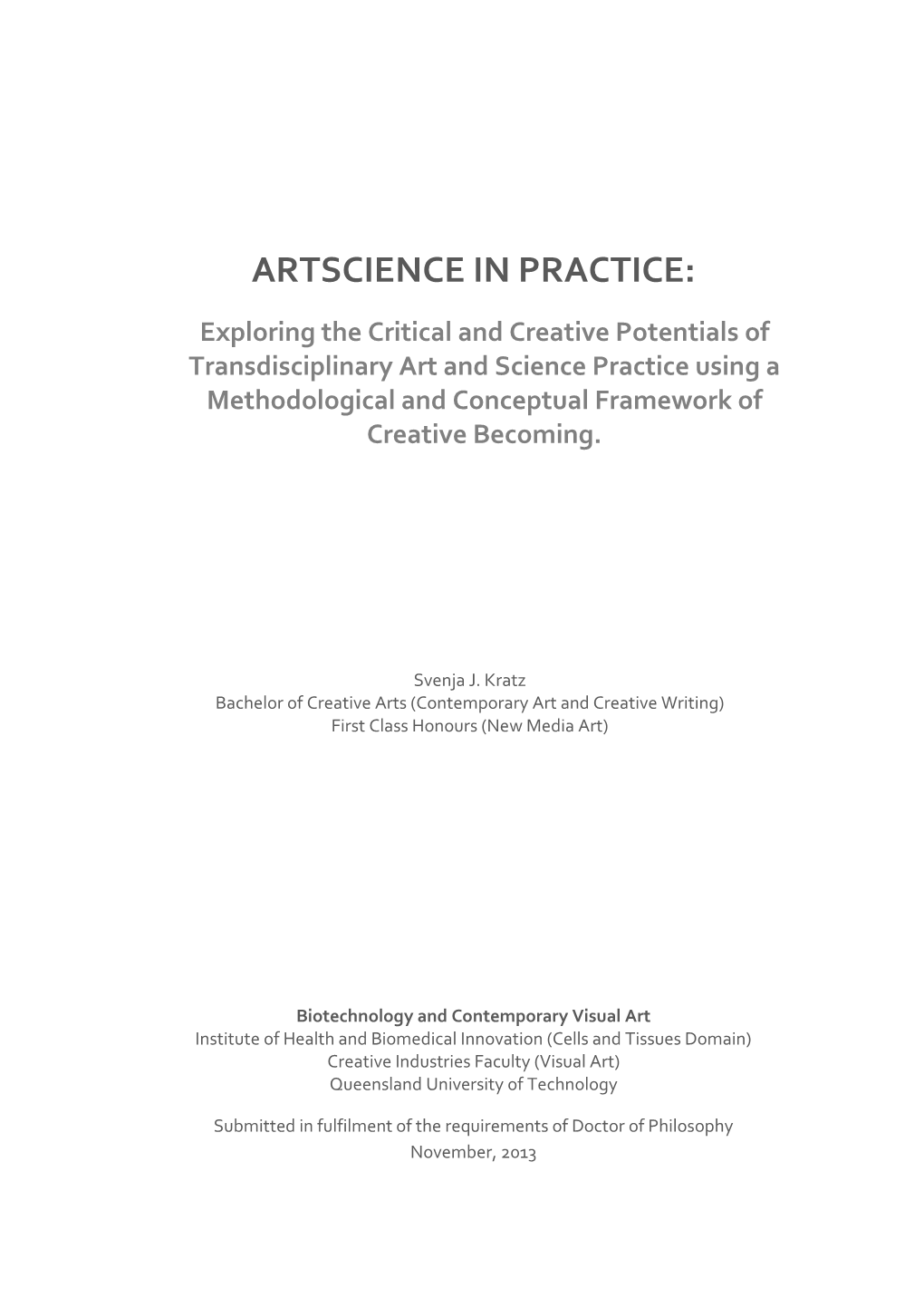 Artscience in Practice