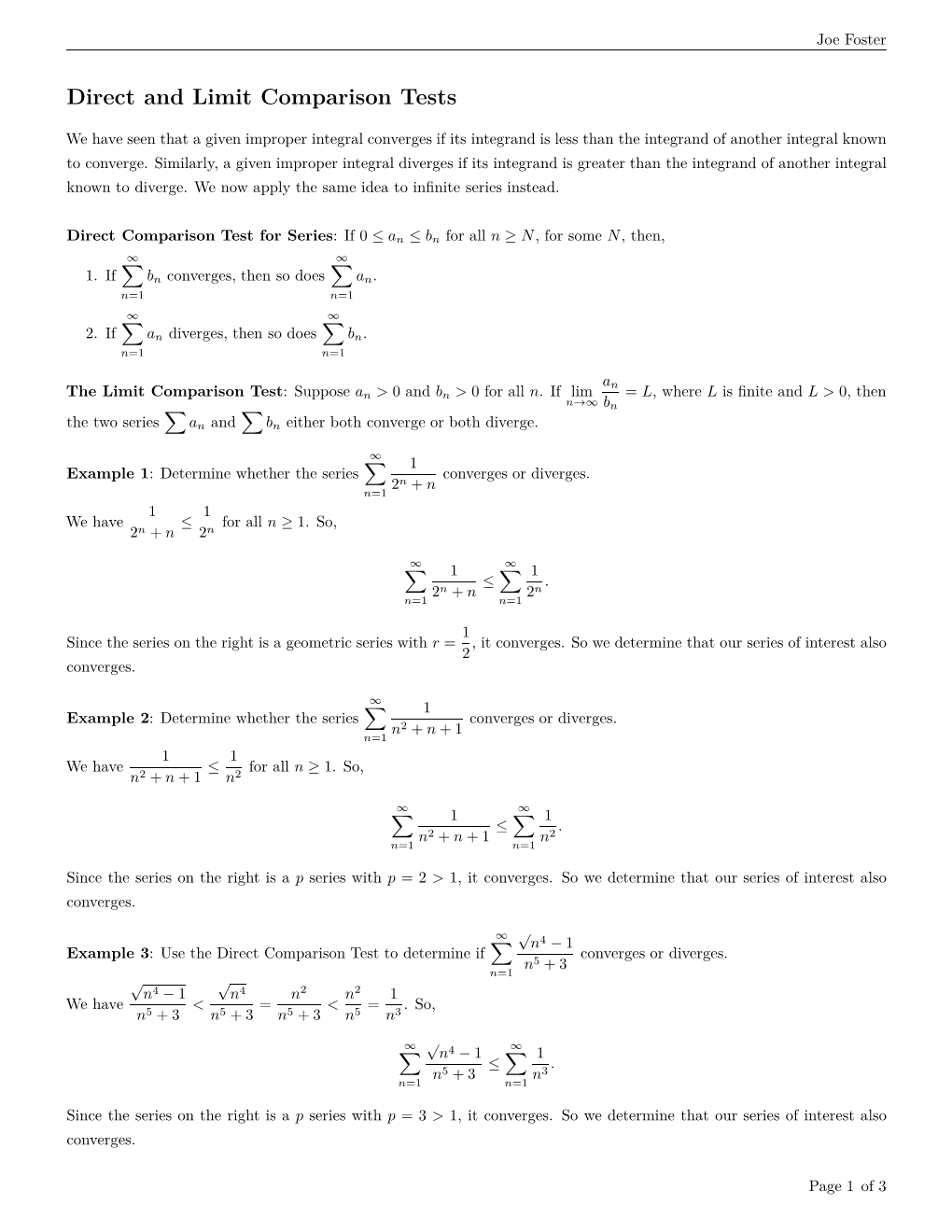 Direct and Limit Comparison Tests