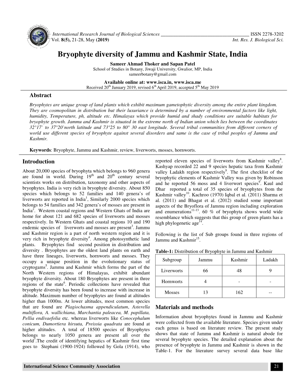 Phyte Diversity of Jammu and Kashmir State, India