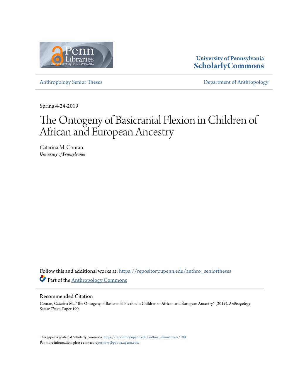 The Ontogeny of Basicranial Flexion in Children of African and European Ancestry Catarina M