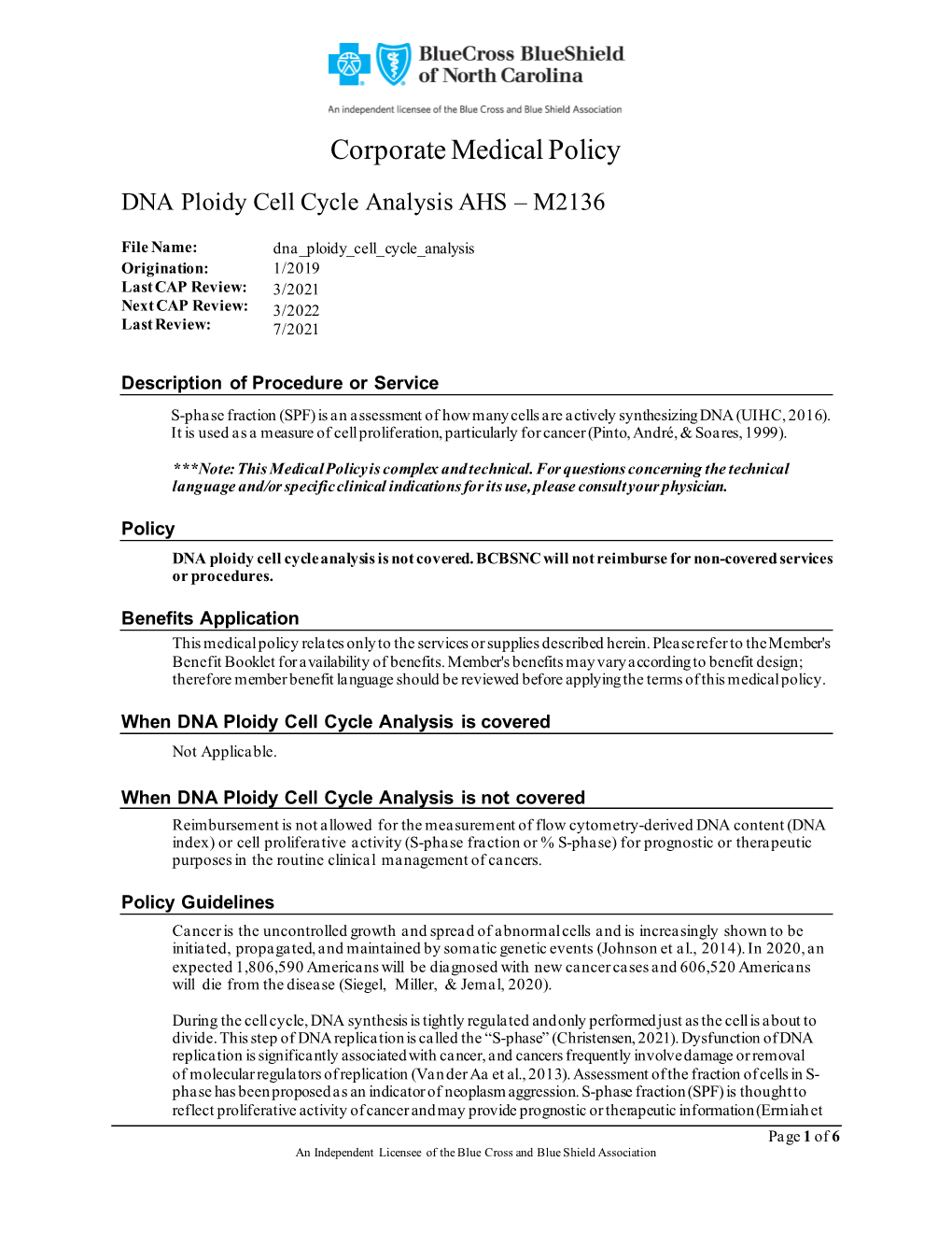 DNA Ploidy Cell Cycle Analysis AHS – M2136