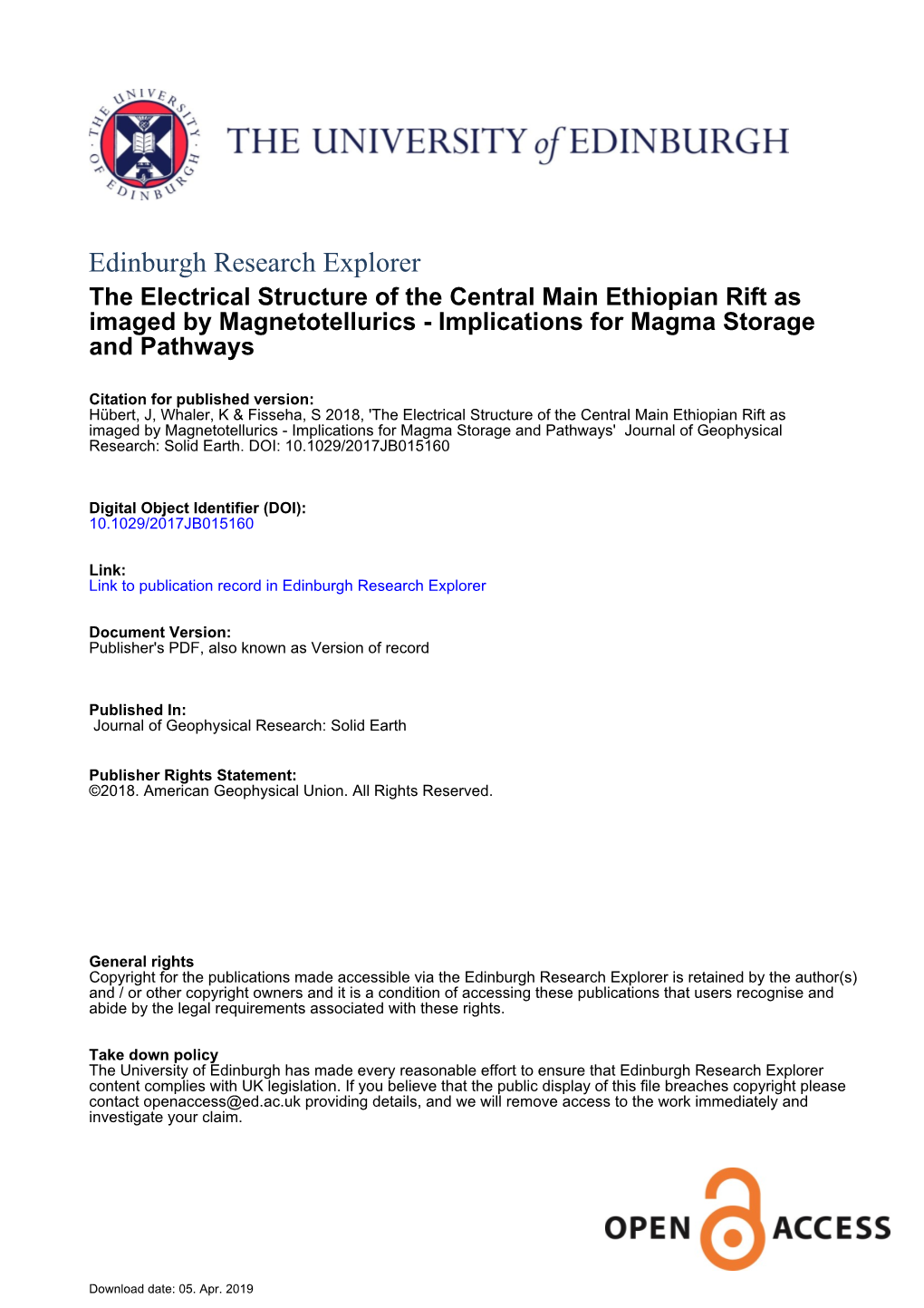 The Electrical Structure of the Central Main Ethiopian Rift As Imaged by Magnetotellurics - Implications for Magma Storage and Pathways