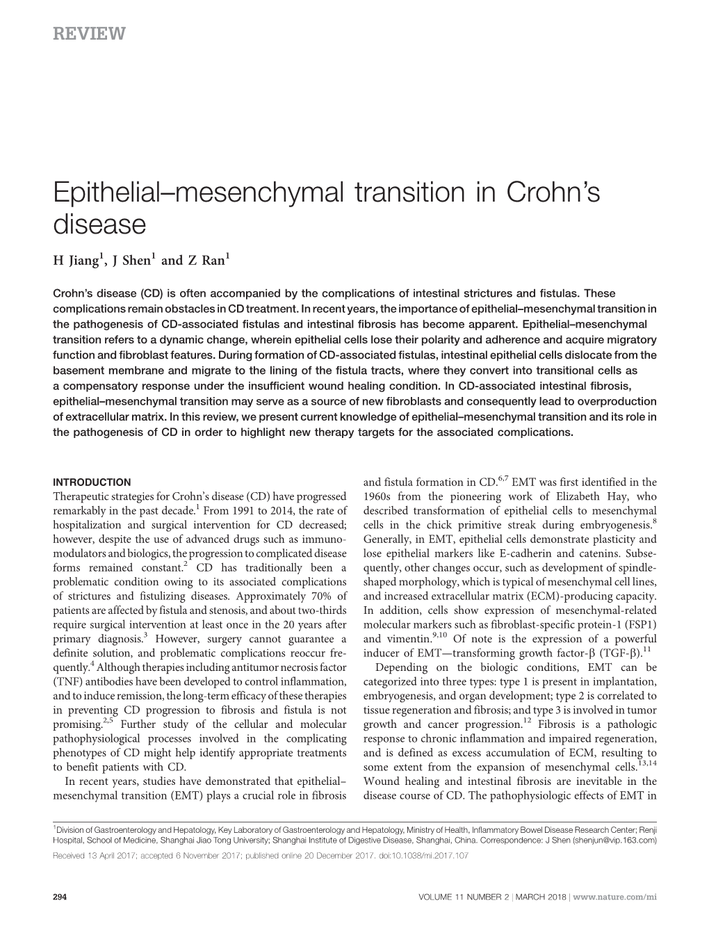 Epithelial–Mesenchymal Transition in Crohn's Disease