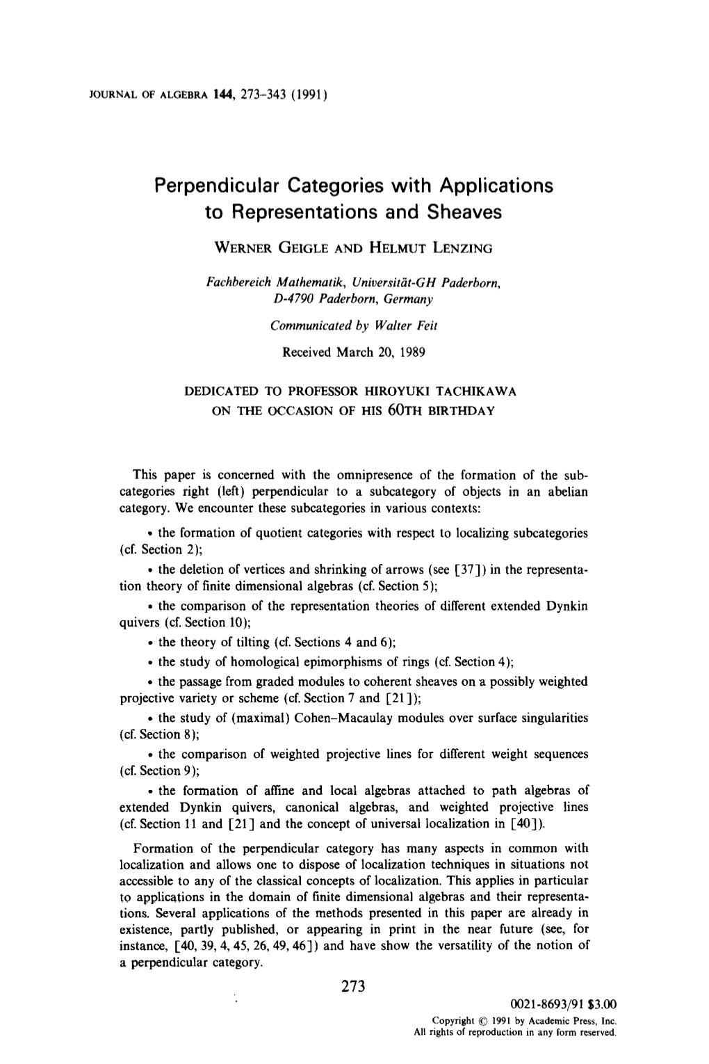 Perpendicular Categories with Applications to Representations and Sheaves