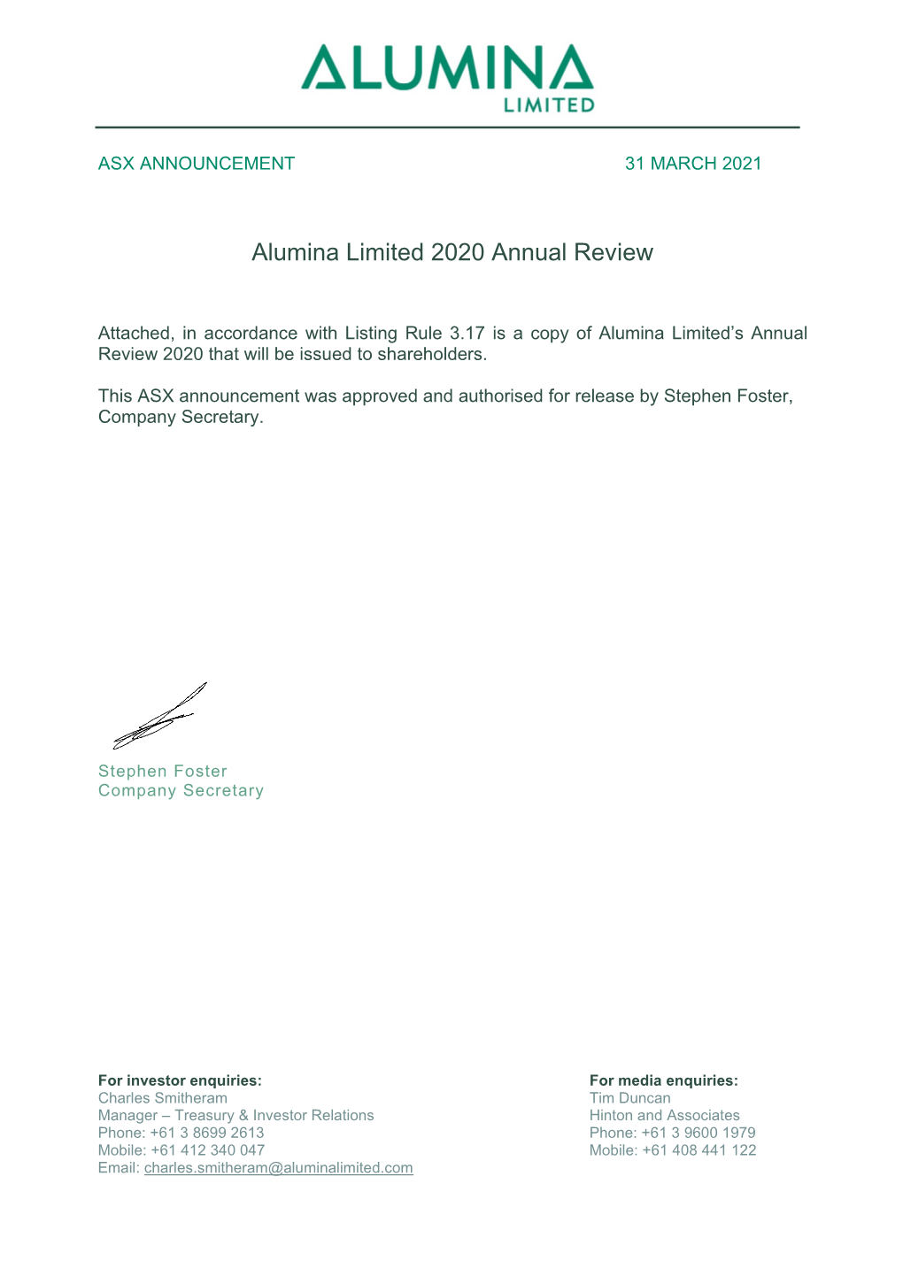 Alumina Limited 2020 Annual Review