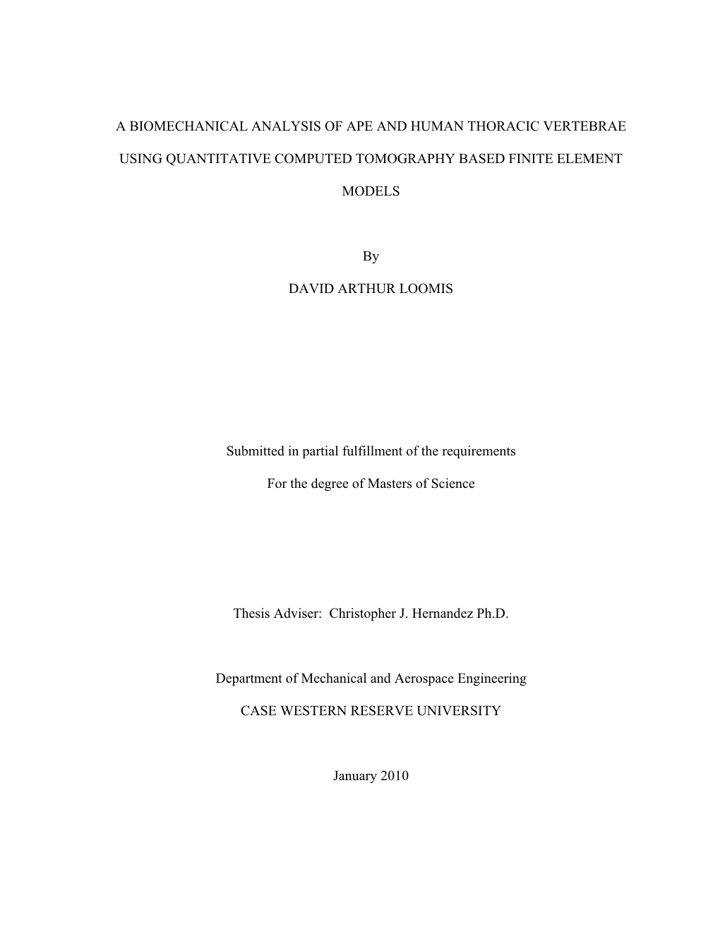 A Biomechanical Analysis of Ape and Human Thoracic Vertebrae