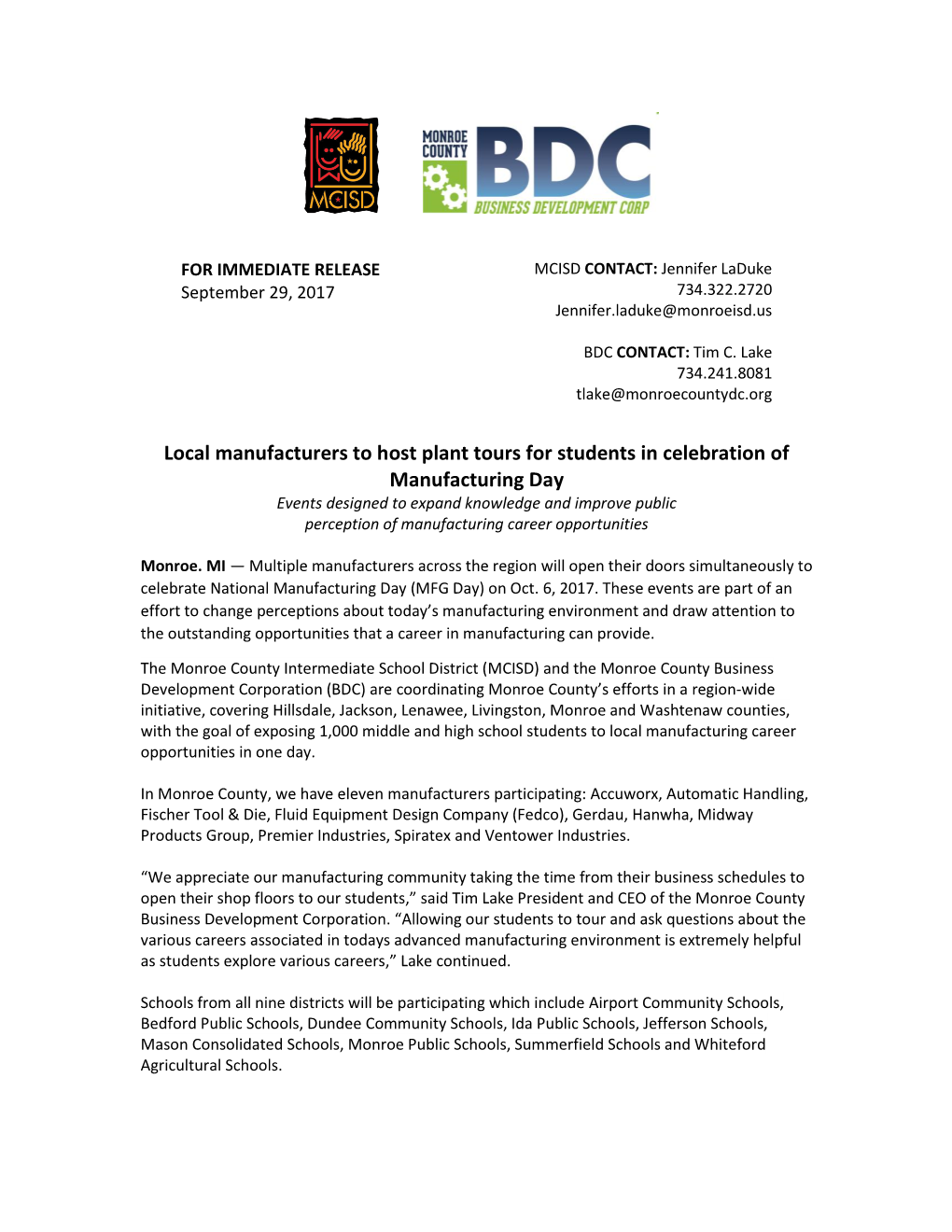 Joint Press Release for 2017 Event