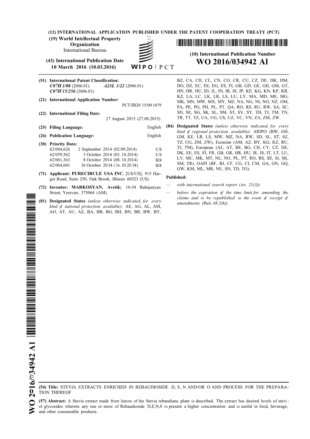 WO 2016/034942 Al 10 March 2016 (10.03.2016) P O P C T