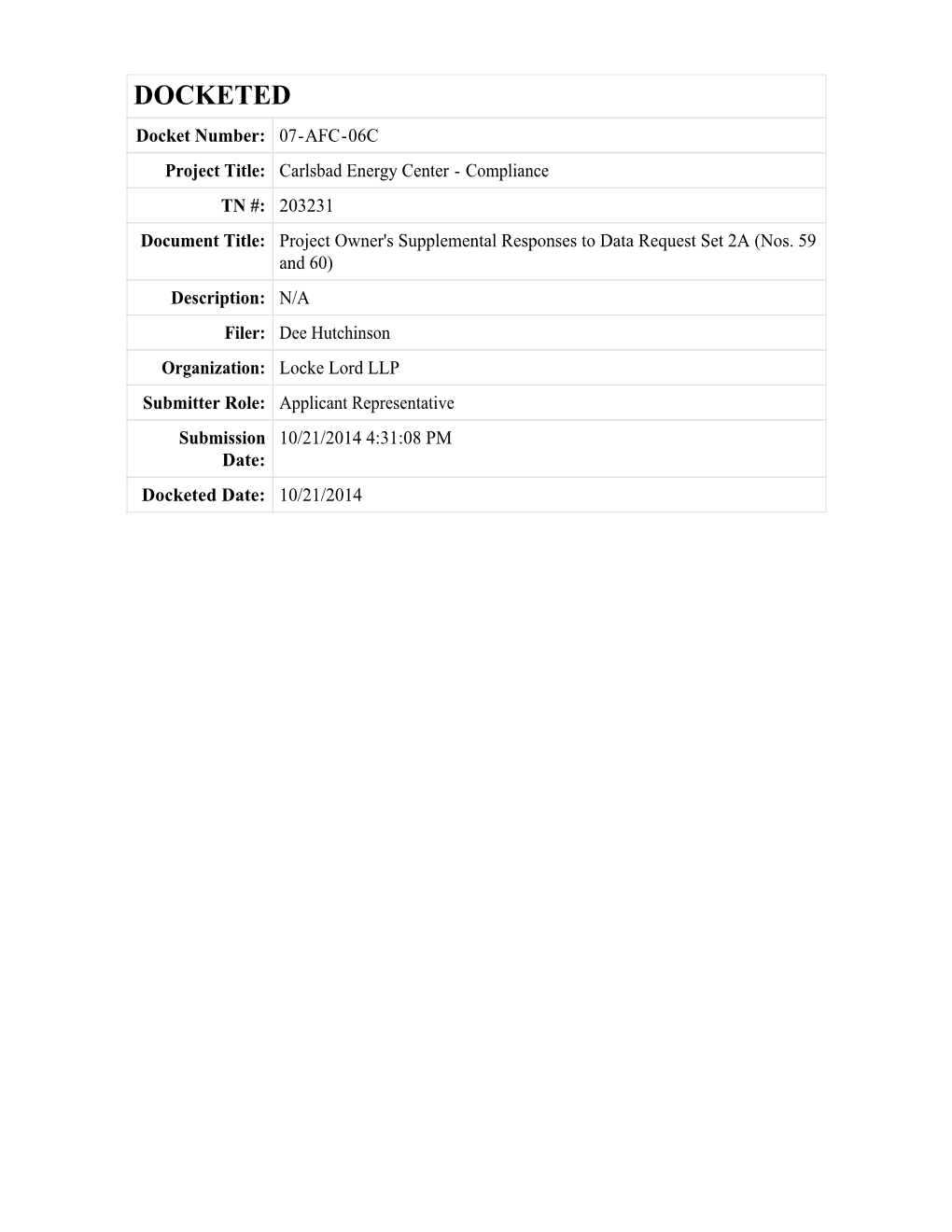 Carlsbad Energy Center - Compliance TN #: 203231 Document Title: Project Owner's Supplemental Responses to Data Request Set 2A (Nos