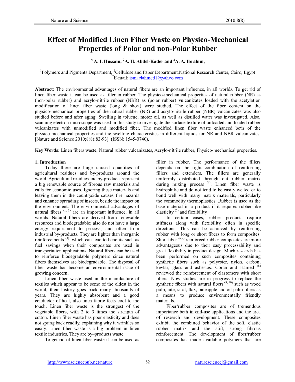 Effect of Modified Linen Fiber Waste on Physico-Mechanical Properties of Polar and Non-Polar Rubber