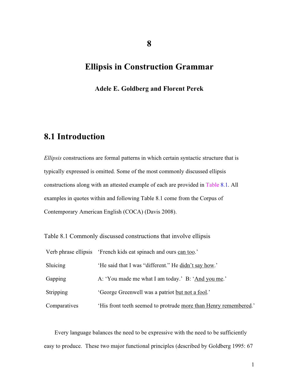 8 Ellipsis in Construction Grammar 8.1 Introduction