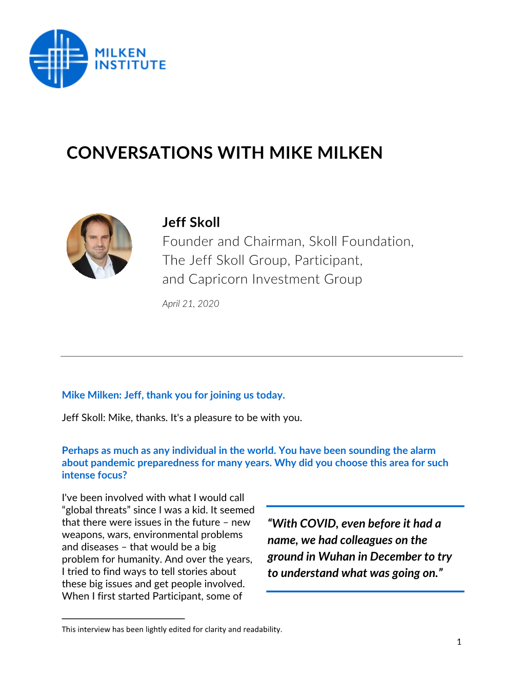 Conversations with Mike Milken