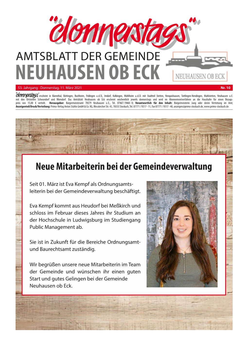 Amtsblatt Der Gemeinde Neuhausen Ob Eck 53