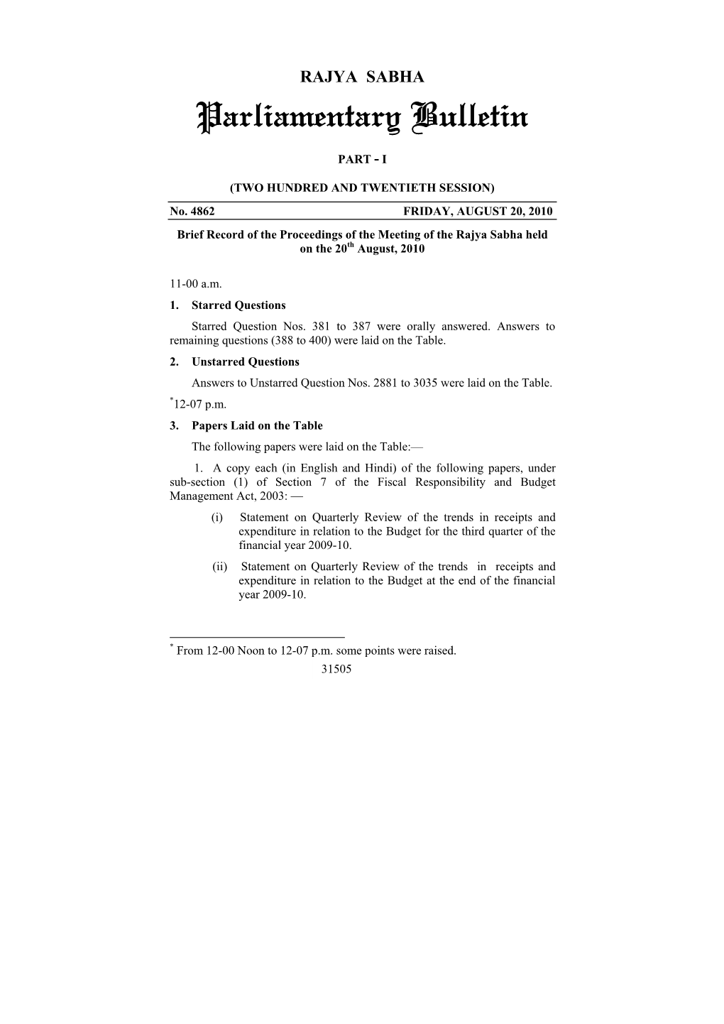 Parliamentary Bulletin