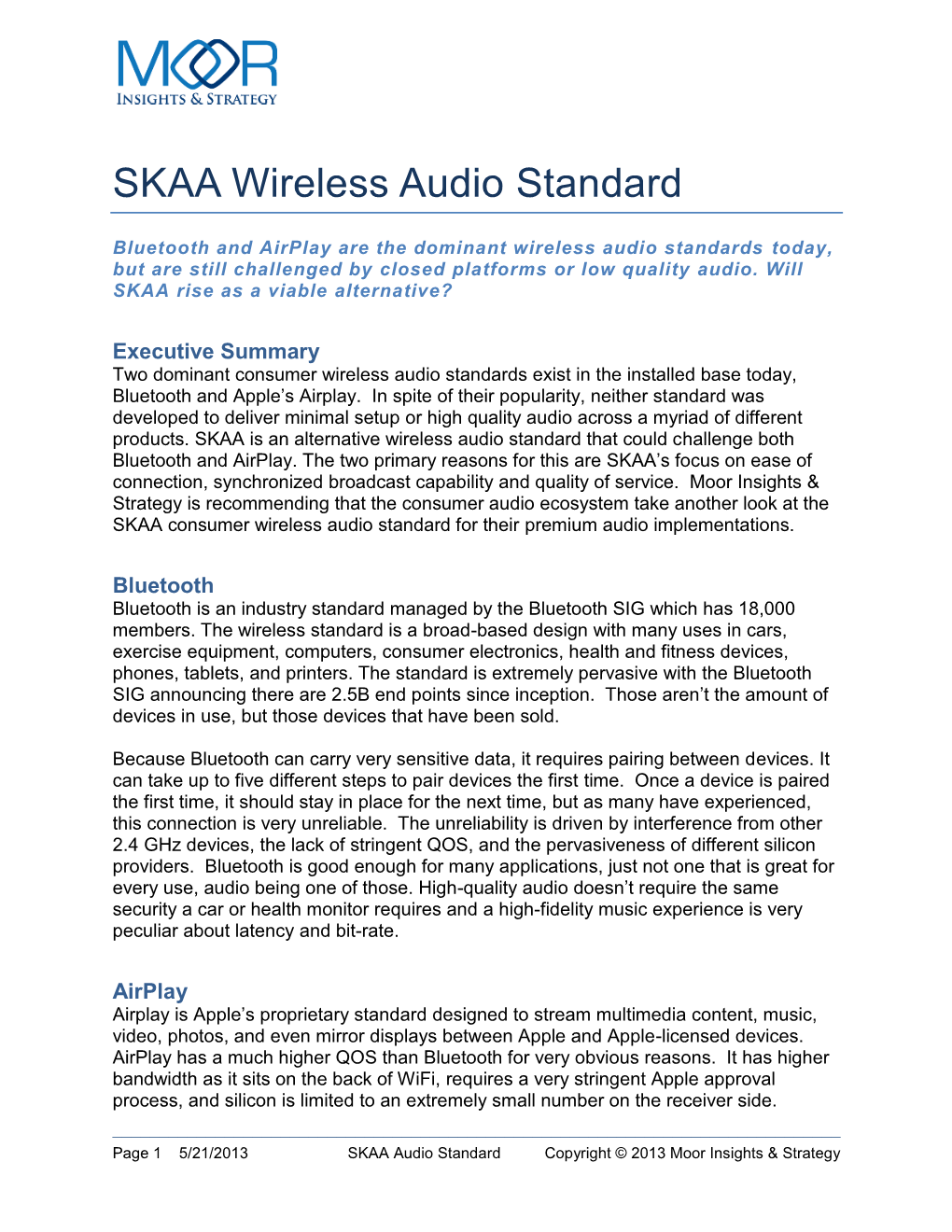 SKAA Wireless Audio Standard