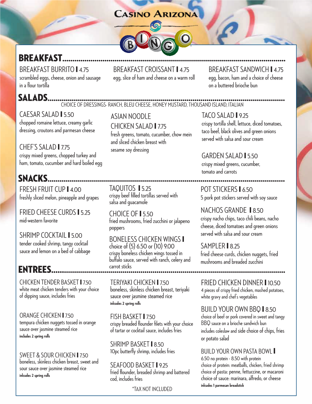 Bingo Pdf Food Menu