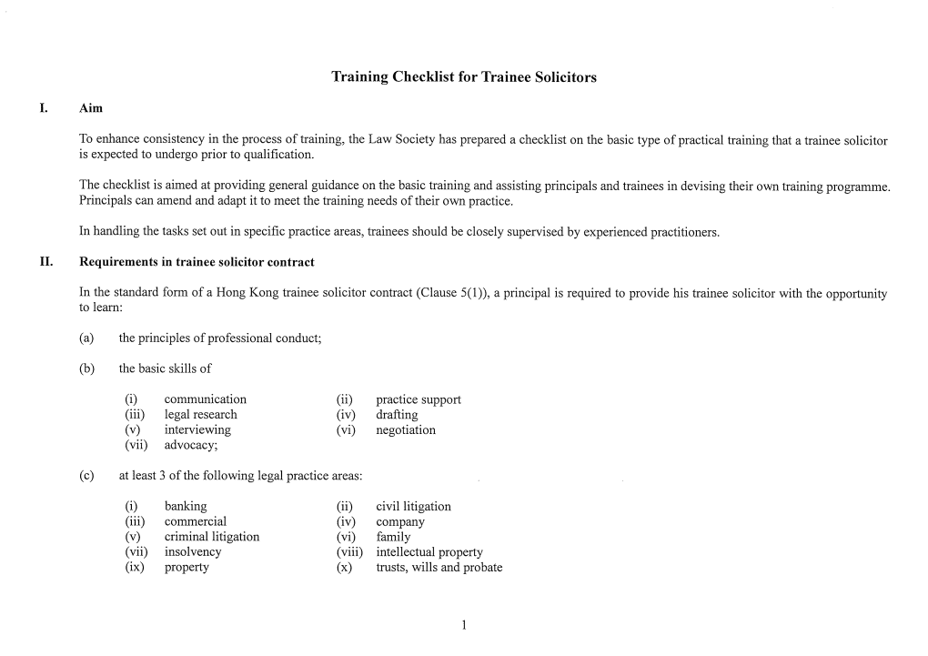 Training Checklist for Trainee Solicitors