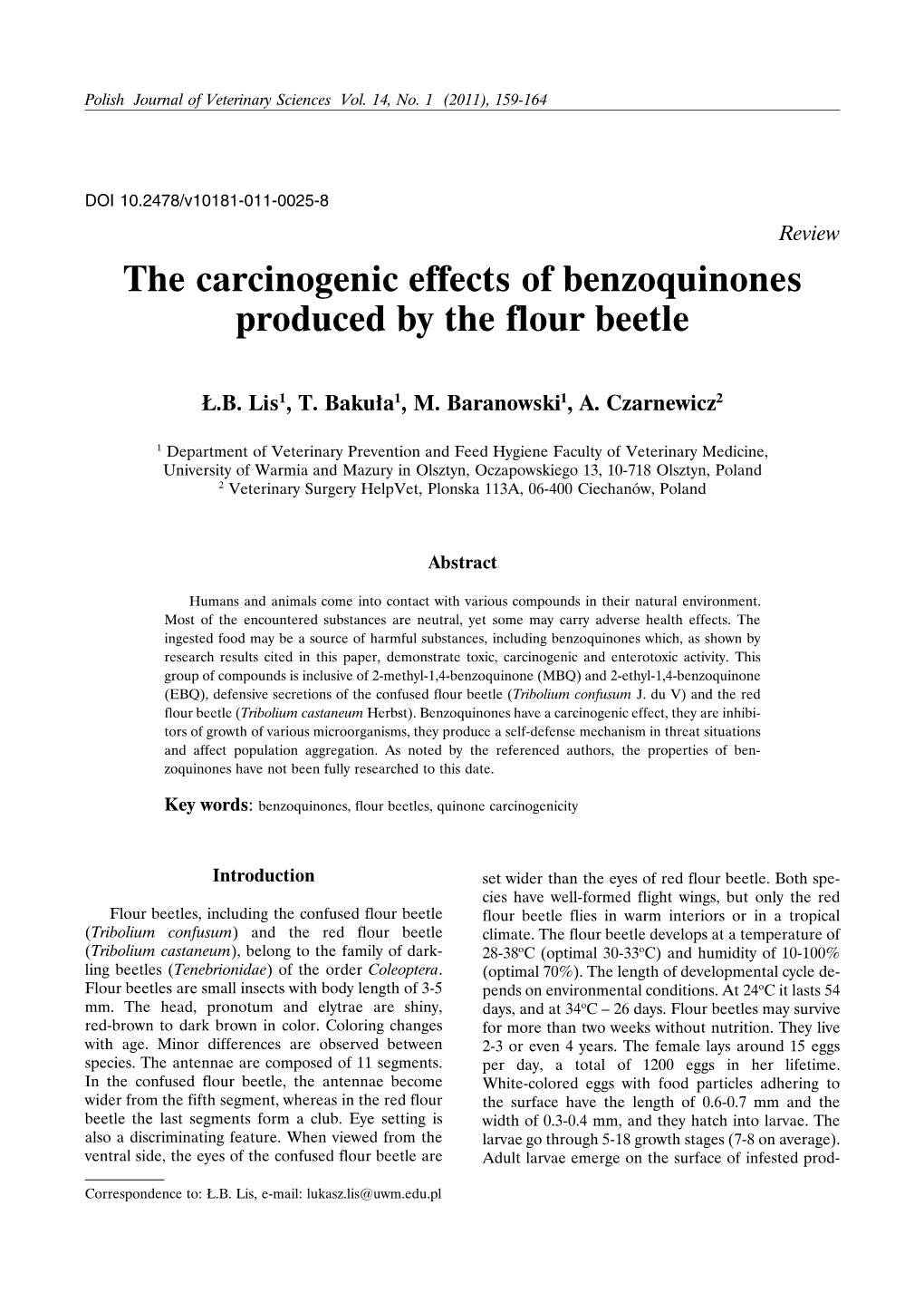 The Carcinogenic Effects of Benzoquinones Produced by the Flour Beetle