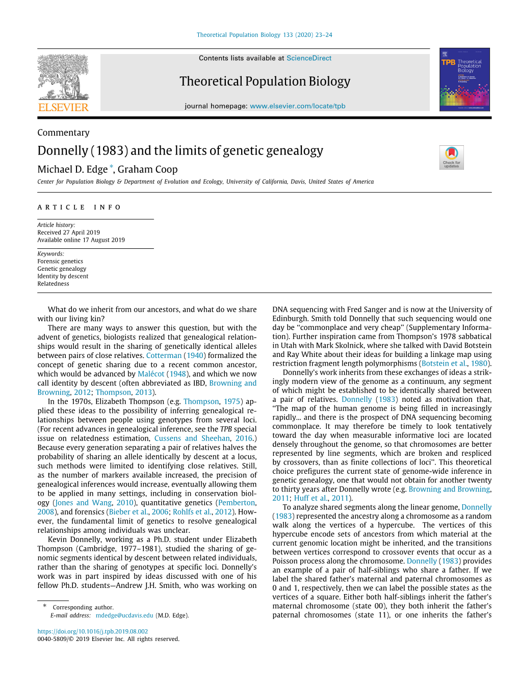 Donnelly (1983) and the Limits of Genetic Genealogy.Pdf