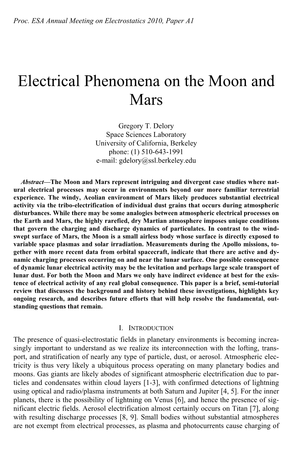 Electrical Phenomena on the Moon and Mars