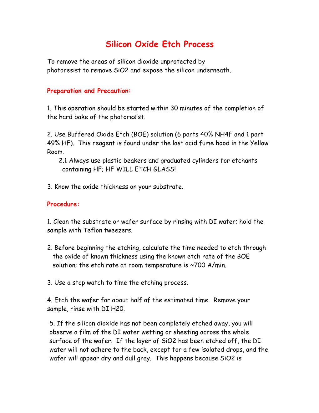 Silicon Oxide Etch Process